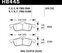 Колодки тормозные HB445W.610 HAWK DTC-30 Mini Cooper (Rear) 16 mm