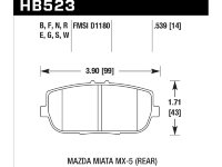 Колодки тормозные HB523N.539 HAWK HP+ Mazda Miata MX-5 NC; ND задние