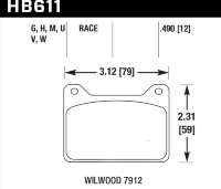 Колодки тормозные HB611U.490 HAWK DTC-70; Wilwood 7912 13mm