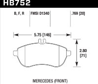 Колодки тормозные HB752F.769 HAWK HPS; 20mm MB C W204; E W212; SLK R172