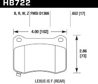 Колодки тормозные HB722W.652 HAWK DTC-30; 2008-2014 Lexus IS F (Rear) 17mm