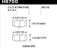 Колодки тормозные HB700N.562 HAWK HP Plus перед Subaru WRX