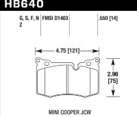 Колодки тормозные HB640S.550 HAWK HT-10; Mini Cooper JCW 14mm