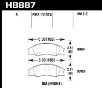 Колодки тормозные HB887B.666 HAWK HPS 5.0 Kia Spectra LX передние