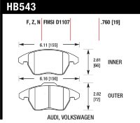 Колодки тормозные HB543Z.760 HAWK PC передние AUDI A3 / VW Golf 5,6 , Passat CC, B6, B7