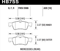 Колодки тормозные HB755F.620 HAWK HPS; 16mm  задн MB CLS C218; C219; E W212;