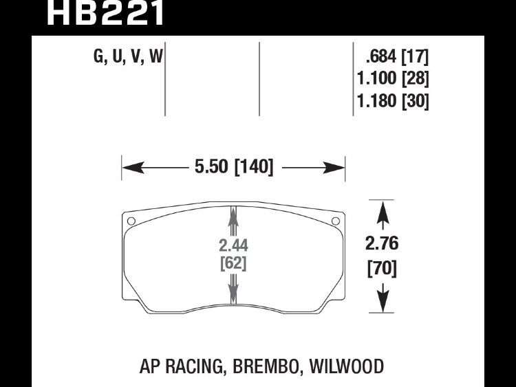 Колодки тормозные HB221U1.10 HAWK DTC-70 AP Racing, Wilwood 28 mm