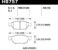 Колодки тормозные HB757Z.758 HAWK PC; перед Audi A6 4G2, C7, 4GC; A7 4GA, 4GF; Allroad 4GH; 19mm