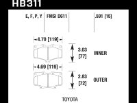 Колодки тормозные HB311E.591 HAWK Blue 9012 Toyota 16 mm