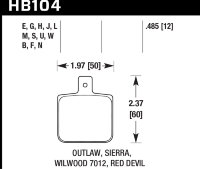 Колодки тормозные HB104W.485 HAWK DTC-30 Wilwood DL Single, Outlaw w/ 0.156 in. center hole 12 mm