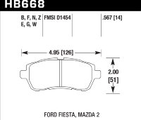Колодки тормозные HB668E.567 HAWK Blue 9012 2013 Mazda 2, Ford Fiesta front 15 mm
