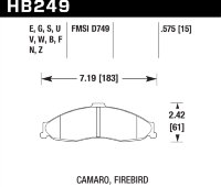 Колодки тормозные HB249G.575 HAWK DTC-60 Camaro, Firebird 15 mm