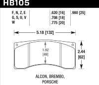Колодки тормозные HB105G.708 HAWK DTC-60 Brembo, Wilwood 18 mm