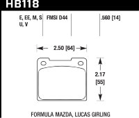 Колодки тормозные HB118V.560 HAWK DTC-50; Formula Mazda 14mm