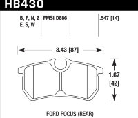 Колодки тормозные HB430E.547 HAWK Blue 9012 Ford Focus (Rear) 14 mm