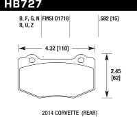Колодки тормозные HB727U.592 HAWK DTC-70; 2014 Corvette / Corvette HD (Rear) 15mm
