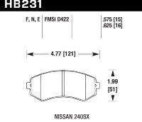 Колодки тормозные HB231E.625 HAWK Blue 9012 Nissan 240SX 16 mm