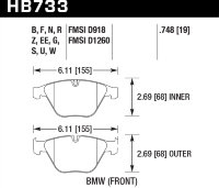Колодки тормозные HB733G.748 HAWK DTC-60; BMW (Front) 19mm