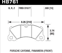 Колодки тормозные HB761Z.593 HAWK PC; 15mm  перед CAYENNE, PANAMERA, MACAN, TOUAREG 360, 368, 390mm