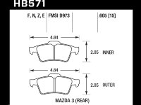 Колодки тормозные HB571E.605 HAWK Blue 9012 Mazda 3 (Rear) 15 mm