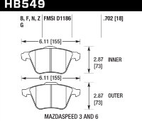 Колодки тормозные HB549F.702 HAWK HPS передние MAZDA 3 MPS, 6 MPS / FORD Focus 2 ST / OPEL VECTRA 2,