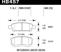 Колодки тормозные HB457F.605 HAWK HPS задние Mitsubishi Lancer 9, 10