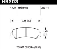 Колодки тормозные HB203M.550 HAWK Black Toyota Corolla (Rear) 14 mm