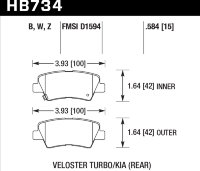 Колодки тормозные HB734W.584 HAWK DTC-30; Hyundai Veloster (Rear) 15mm