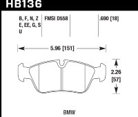 Колодки тормозные HB136S.690 HAWK HT-10 передние BMW 3 (E36) / Z3