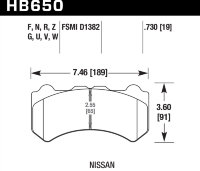 Колодки тормозные HB650U.730 HAWK DTC-70  передние NISSAN Skyline GTR R35 2008-> ; HPB тип 6;