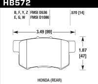 Колодки тормозные HB572G.570 HAWK DTC-60 Acura/Honda (Rear) 14 mm