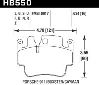 Колодки тормозные HB550N.634 HAWK HP Plus  16 mm Porsche 911 (996), (997), Boxter (986), Cayman