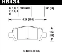 Колодки тормозные HB434F.543 HAWK HPS задние Subaru Forester, Impreza, Legacy
