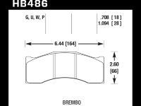 Колодки тормозные HB486U.708 HAWK DTC-70 Brembo, Rotora 6 поршн. 18 mm
