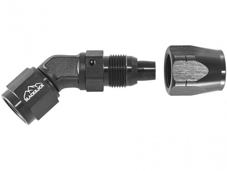 - 6 AN (6AN AN6) фитинг 45°, кованый, BLACKROCK LAB ЧЁРНЫЙ A06-045-6BK