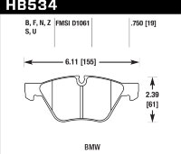 Колодки тормозные HB534S.750 HAWK HT-10 BMW 19 mm
