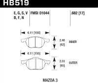 Колодки тормозные HB519S.682 HAWK HT-10 Mazda 3 17 mm