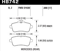 Колодки тормозные HB742Z.690 HAWK PC; зад MB A W176 45AMG; CLA C117 45AMG; SLK R172 55AMG;