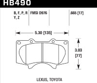 Колодки тормозные HB490P.665 HAWK SD передние  LEXUS GX460 / GX470;  Prado 150/120; PAJERO 4; HILUX