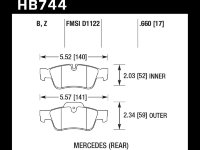 Колодки тормозные HB744Z.660 HAWK PC; 17mm зад MB M W164; R W251; G W463; GL X164;