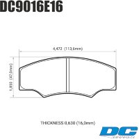 Колодки тормозные DC9016E16 DC Brakes RT.2 16mm ALCON H type; AP RACING; HPB тип 5; PROMA 4 порш