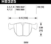 Колодки тормозные HB325S.720 HAWK HT-10 BMW 18 mm