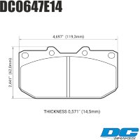 Колодки тормозные DC0647E14 DC Brakes RT.2 передние SUBARU Impreza WRX; Nissan 300ZX; HPB тип 1;