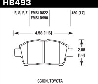 Колодки тормозные HB493E.650 HAWK Blue 9012 Scion, Toyota 17 mm