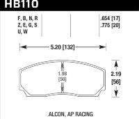Колодки тормозные HB110U.654 HAWK DTC-70;  AP Racing, Alcon, Proma 4 порш; HPB тип 2, Rotora,17mm
