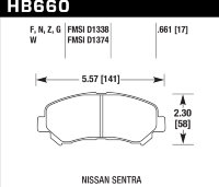 Колодки тормозные HB660G.661 HAWK DTC-60 Nissan Sentra 17 mm