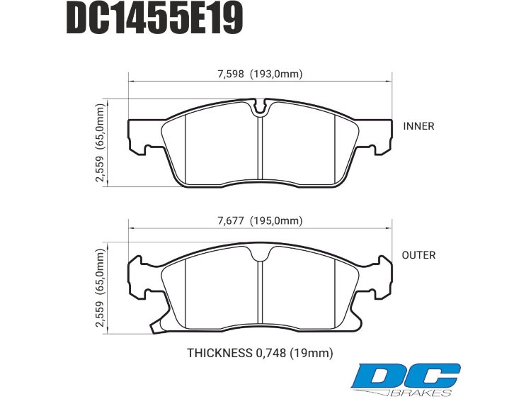 Колодки тормозные DC1455E19 DC Brakes RT.2 передние Jeep Grand Cherokee WK2/Dodge Durango 2