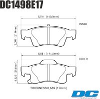 Колодки тормозные DC1498E17 DC Brakes RT.2 задние Jeep Grand Cherokee WK2/Dodge Durango 201
