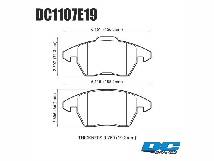 Колодки тормозные DC1107E19 DC Brakes RT.2 перед. AUDI A3 / VW GOLF 5,6 , PASSAT CC, B6, B7