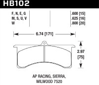 Колодки тормозные HB102W.600 HAWK DTC-30; AP Racing 6, Sierra/JFZ, Wilwood 15mm